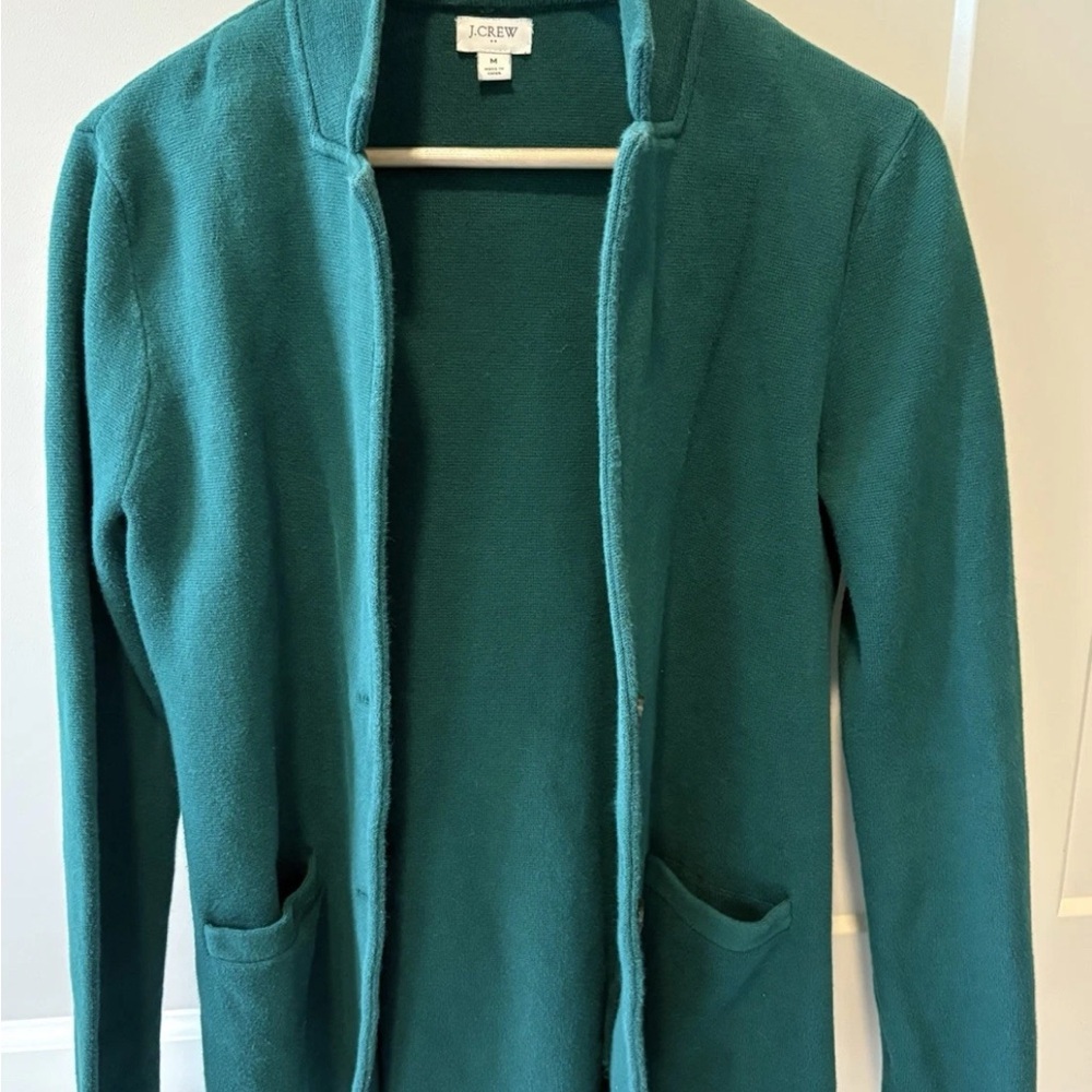 J. Crew Women Button Front Sweater Knit Blazer Emerald Green Size M
